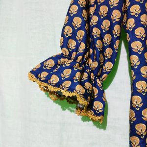 Blue Printed Tailor Made Kurta Set