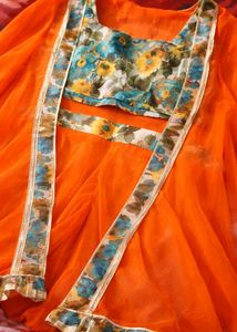 Orange Floral Lehenga Choli Set