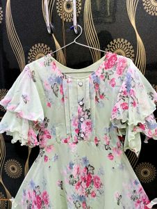 Pastel Green Floral Ruffle Dress