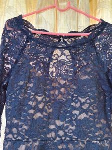 My Michelle Navy Blue Lace Sparkly Dress