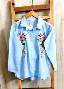 Sky Blue Embroidery Work Shirt Size-36