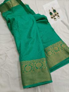 Green Banarasi Saree with free matching earrings