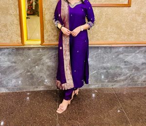 Pure Gaji Silk Suit Set With Heavy Embroidery
