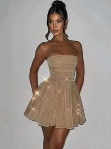 Strapless Sparkly Gold Mini Dress