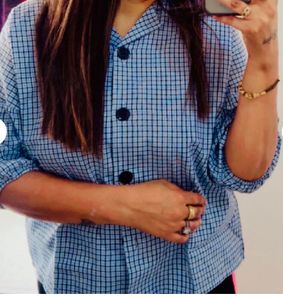 Women cotton checkered shirt sky blue