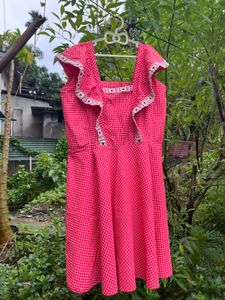 Vintage Gingham Dress with Lace