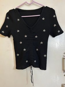 Black Top With Flower Design