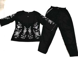 Black Embroidered Co- Ord Set