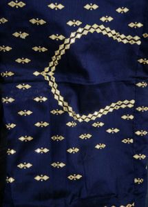 royal blue mirror work semi stitch bridal lengha