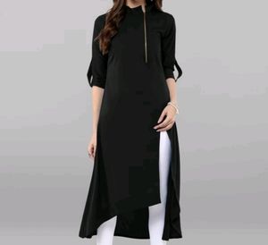 Solid A-line Asymmetrical Kurta with Front Slit