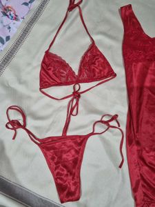 Gorgeous Red 3 Piece Net Nighty Women