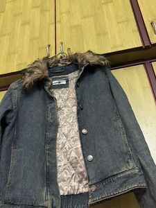 Denim Jacket with Fur Trim
