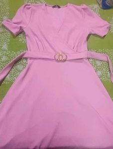 Pink Wrap Dress with Belt