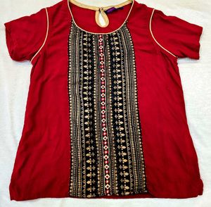 Red Embroidered Top