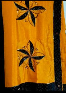 Mustard And Black Embellished Saree