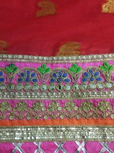 Orange &amp; Golden Print Saree