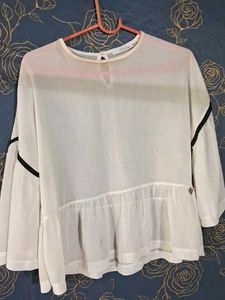 White Peplum Top with Bell Sleeves