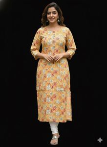 Floral Print Straight Cotton Kurta