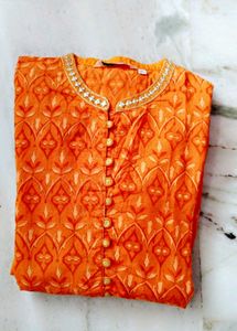 Orange Embroidered Kurta