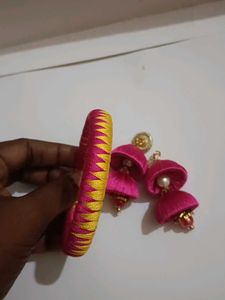 Pink Jhumka Earrings.And Bangles