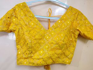 Yellow Mirror Work Blouse