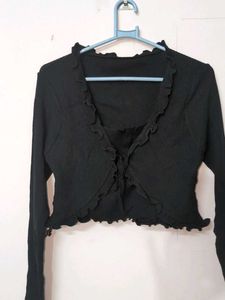 Black Ruffle Trim Crop Top