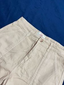 Beige Wide Leg Cargo Pants
