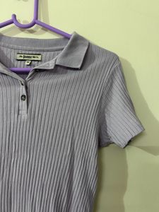 Lilac Ribbed Polo Top size m