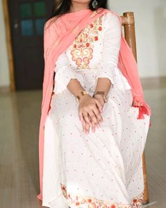 Pretty Cream Anarkali Cotton Kurta