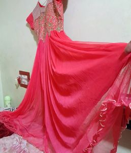 Heavy Stone Work With Embroidered Ethinic Net Gown