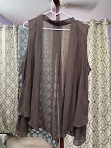 Brown Sheer Sleeveless Shrug