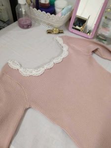 Blush Pink Top With Lace Neck