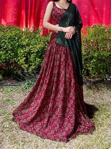 Maroon &amp; Green Lehenga Set