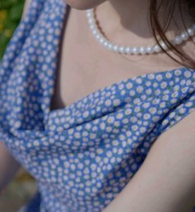 Blue Cowl Neck Floral Bodycon Korean Dress
