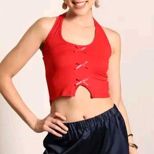 Red Halter Top with Bow Detail