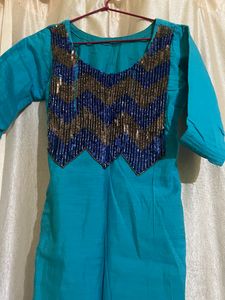 Teal Embellished Kurti