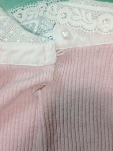 Pink Sweater Top With Lace Detailing Collar