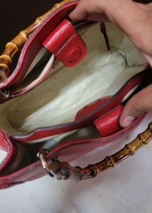 Gucci Bamboo Red Leather Handbag