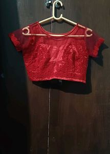 Red Embroidered Sheer Blouse