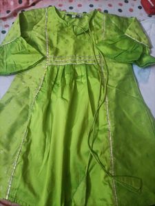 Branded Green Silk Kurta With Sharara