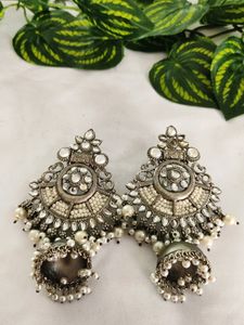 Silver Heavy Beaded And Stone Earrings ( Women)