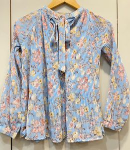 Sky Blue Pleated Top
