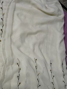 Cream Embroidered Saree
