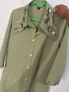 Embellished Olive Green Top