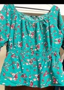 “Tokyo Talkies” Floral Green Top