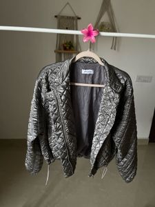METALLIC SILVER QUILTED BOMBER JACKET