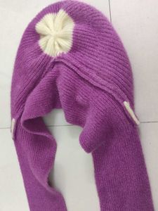 Purple Women Strip Knitted Woolen Cap Muffler