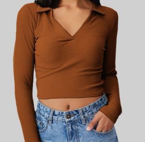 Women Casual Fitted Top Brown