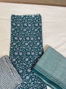Green Printed Dress Material