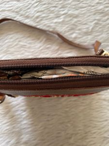 Women Red And Brown Printed Slingbag